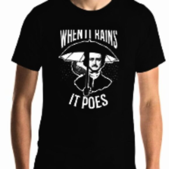 NWT Edgar Allen Poe Pun Black Cotton Novelty 100% Cotton Tee - Picture 1 of 5